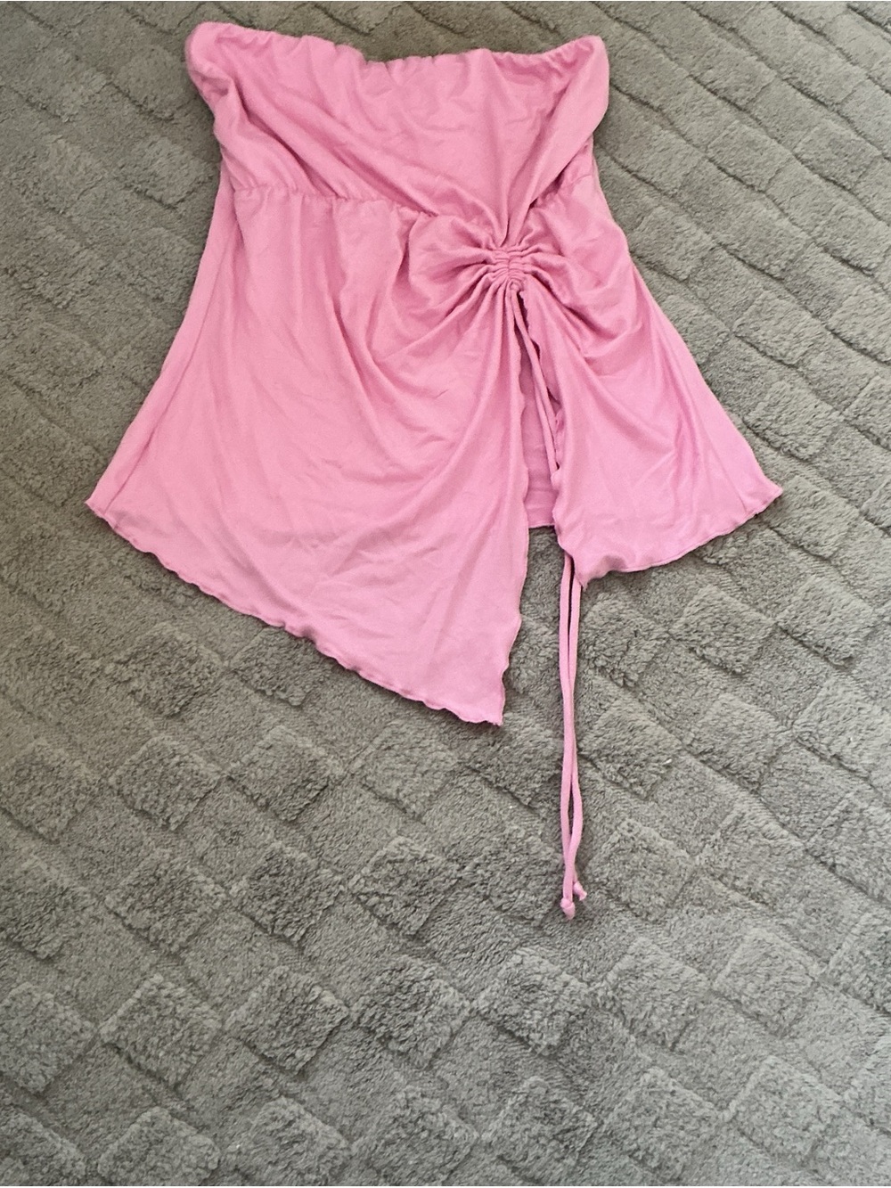 Pink Strapless Ruched Asymmetrical Tube Top